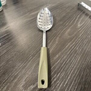 EKCO Chromium Plated Stainless Slotted Serving Spoon Black Handle Utensil‎ USA